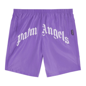 Palm Angels Curved Logo Swim Shorts Violet/White
