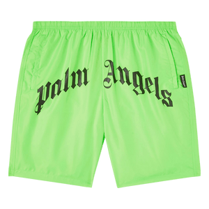 Palm Angels Curved Logo Swim Shorts Green Fluo