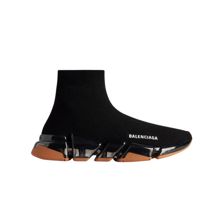 Balenciaga Speed 2.0 Full Clear Sole Recycled Knit Sneaker In Black And Orange