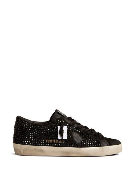 Super-Star in black suede with Swarovski crystals and black suede star sneakers