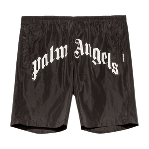 Palm Angels Curved Logo Swim Shorts Black/White