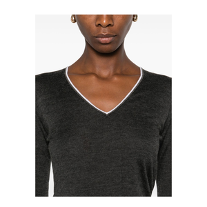 Grey V-Neck Long Sleeve Sweater