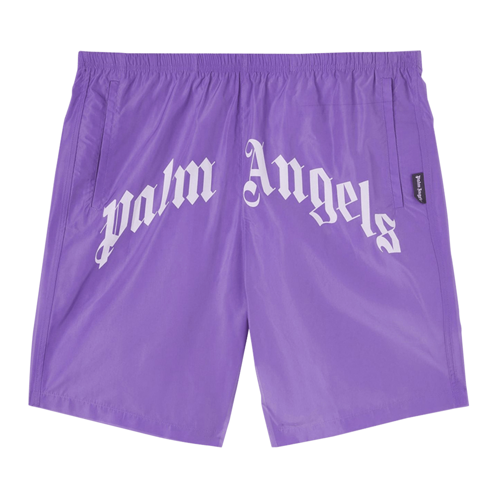 Palm Angels Curved Logo Swim Shorts Violet/White