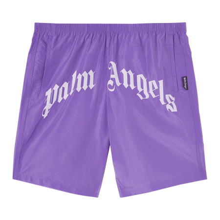 Palm Angels Curved Logo Swim Shorts Violet/White