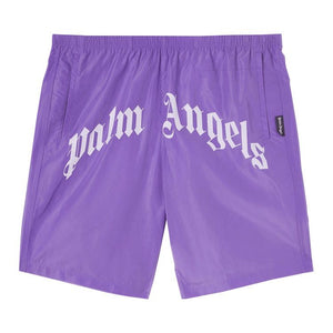 Palm Angels Curved Logo Swim Shorts Violet/White