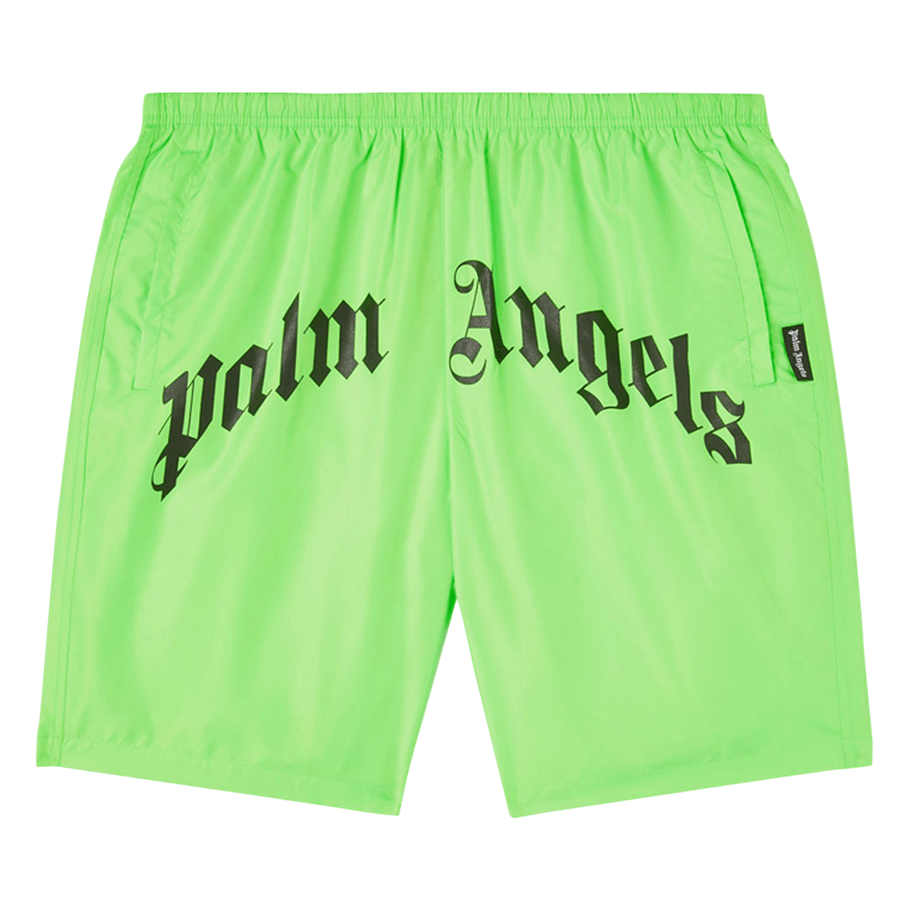 Palm Angels Curved Logo Swim Shorts Green Fluo