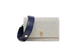 Luxe Ivory Canvas Shoulder Bag with Gold Skull Lock