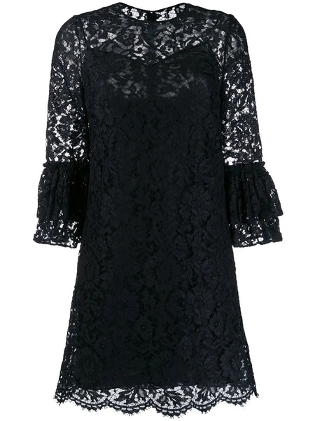 flared floral lace mini dress