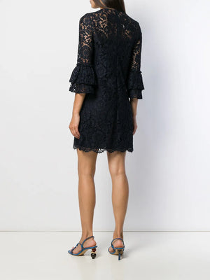 flared floral lace mini dress