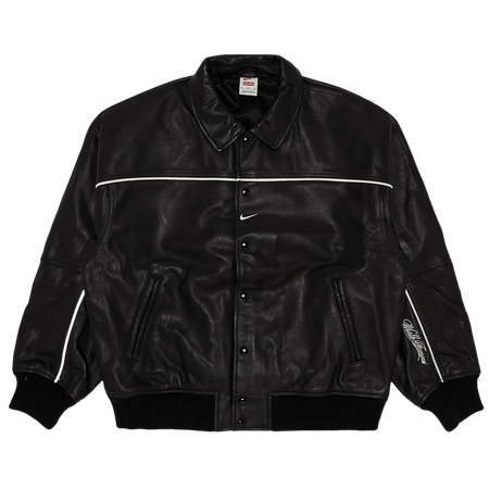 Supreme x Nike Leather Varsity Jacket Black