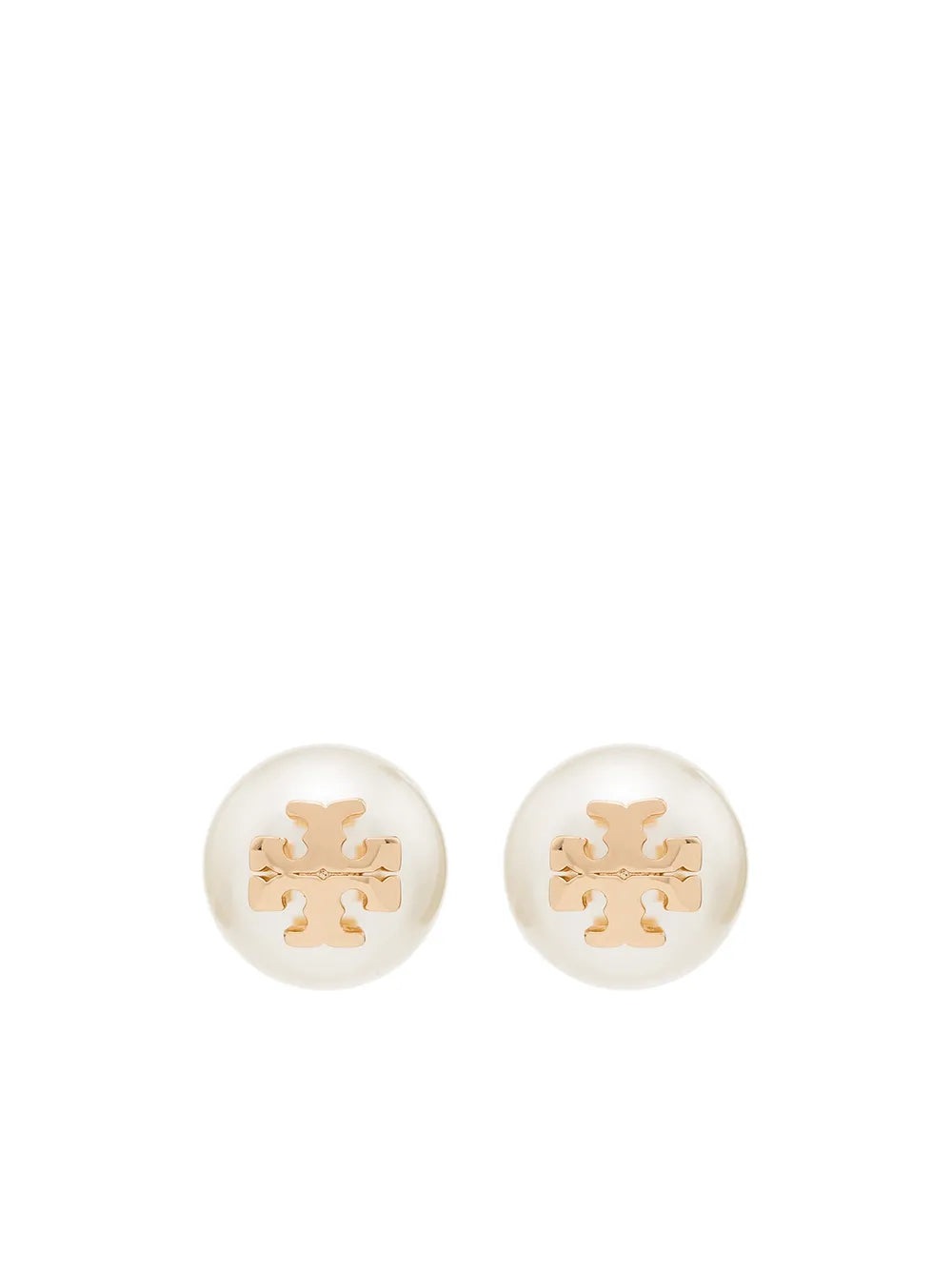 logo-plaque pearl stud earrings
