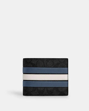 Coach 3 In 1 Wallet In Signature Canvas With Varsity Stripe Signature Canvas-Charcoal-Denim-Chalk