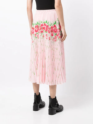 floral-print pleated midi skirt