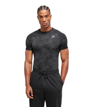 Gymshark Geo Seamless T-Shirt Black/Charcoal Grey