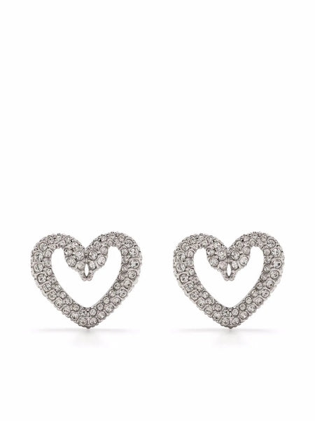 Una crystal-embellished heart earrings
