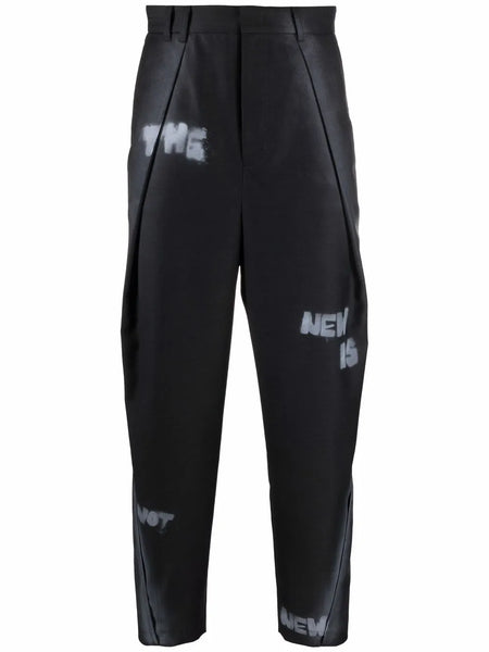 slogan print straight-leg trousers