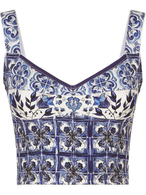 Majolica-print corset top