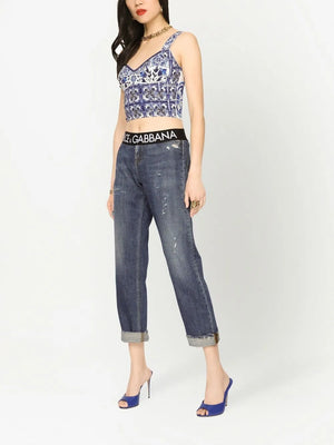 Majolica-print corset top