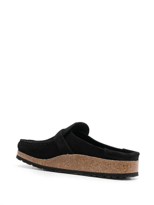 closed-toe suede mules