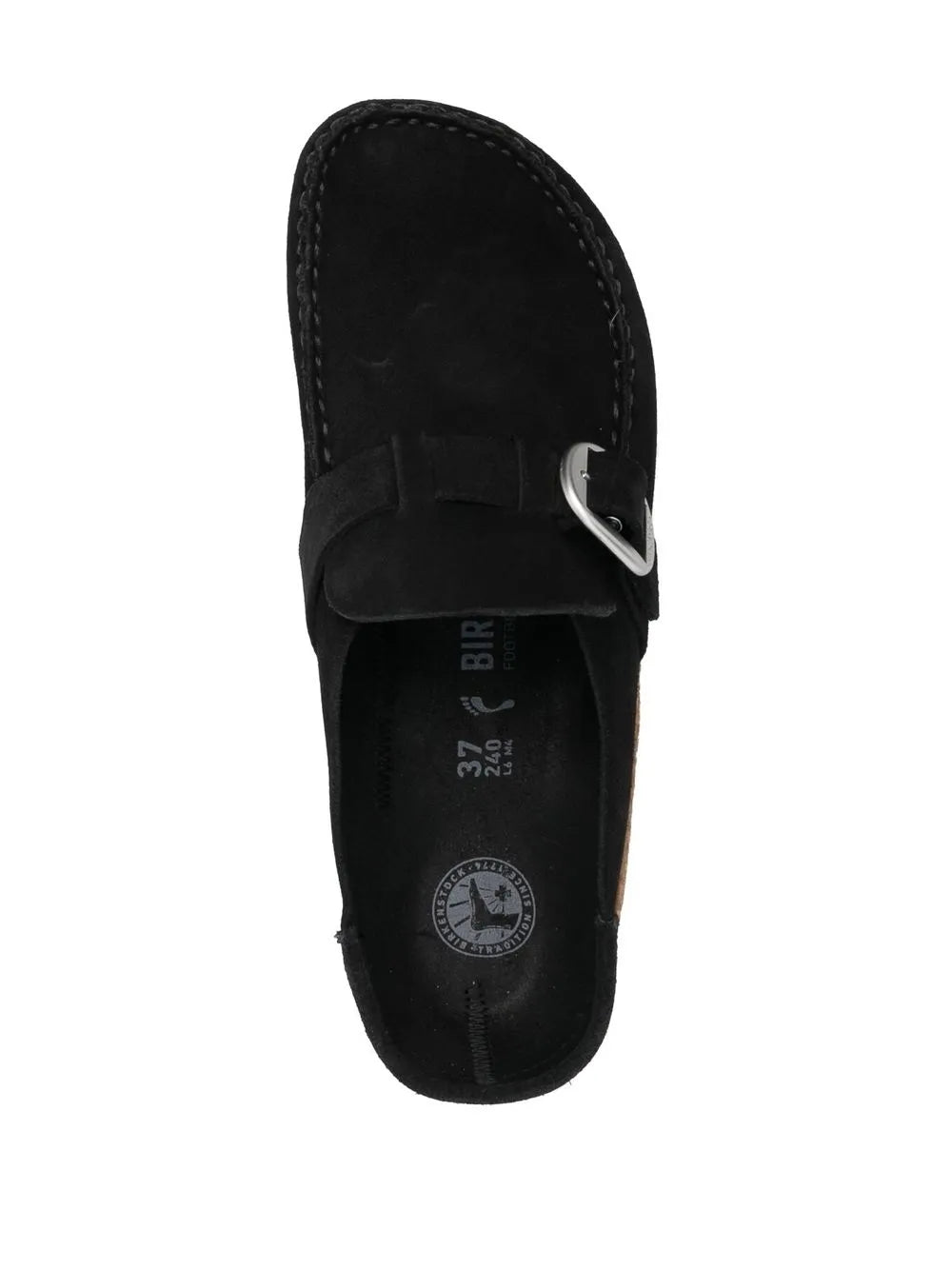 closed-toe suede mules