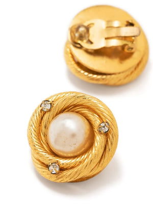1993 embellished faux-pearl clip-on earrings
