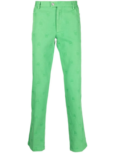 skull embroidery straight-leg trousers