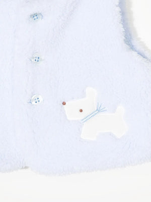 embroidered-dog faux-fur waistcoat