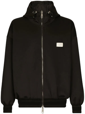 logo-plaque reversible hooded jacket