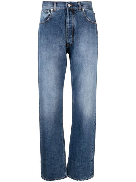 embroidered-detail denim trousers