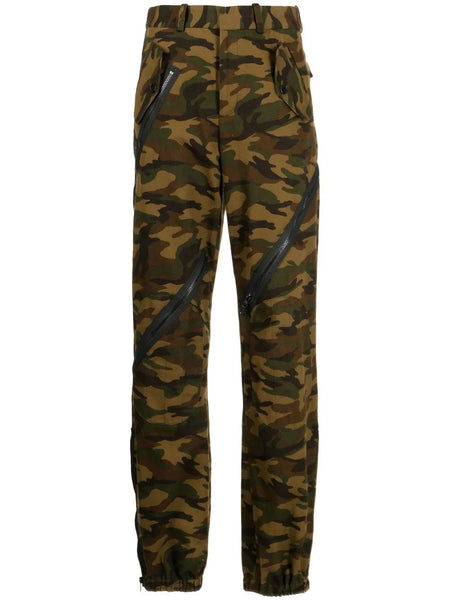 camouflage zip-detail trousers