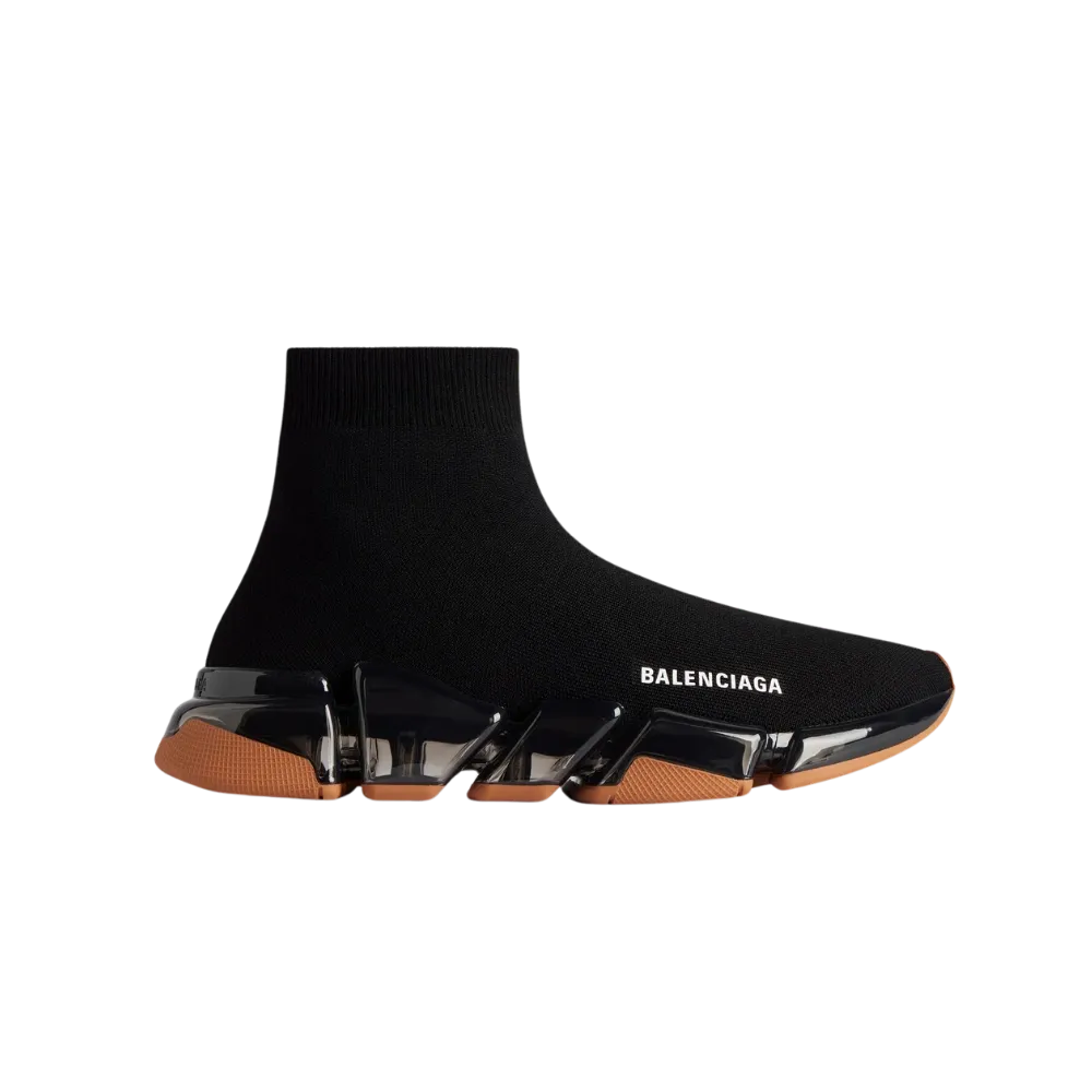 Balenciaga Speed 2.0 Full Clear Sole Recycled Knit Sneaker In Black And Orange