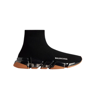 Balenciaga Speed 2.0 Full Clear Sole Recycled Knit Sneaker In Black And Orange