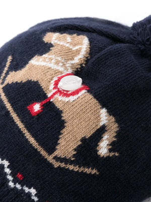 pompom intarsia-knit beanie
