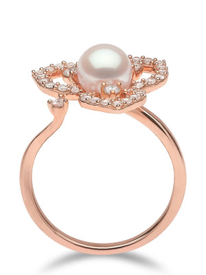 18kt rose-gold Akoya pearl and diamond ring