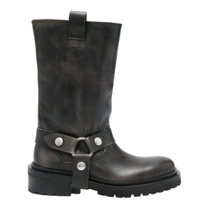 Kurt Boots in Black Leather with Silver Buckle