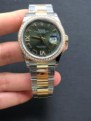 Rolex Datejust 36 126283 RBR Green Roman VIIX Dial Diamond Bezel Oyster