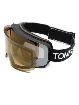 logo-band mirrored-lenses ski goggles
