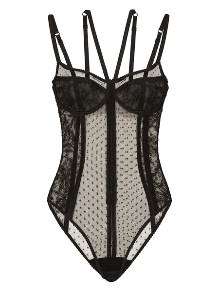 floral-lace semi-sheer bodysuit