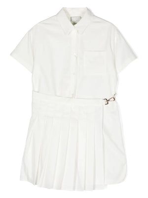 pleat-detail cotton shirtdress