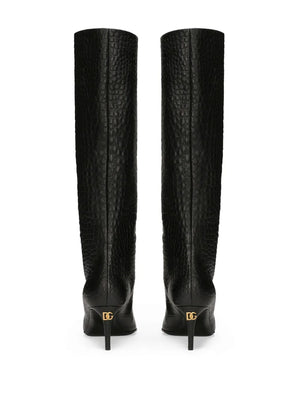 crocodile-embossed leather boots