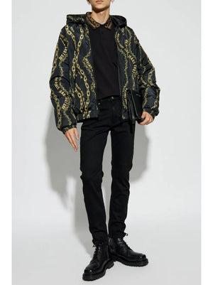 reversible chain-print hooded jacket