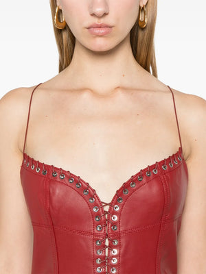 Cleavage leather mini dress