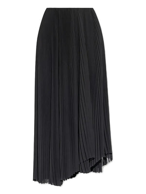 pleated asymmetric-hem midi skirt