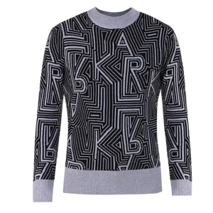 Karl Lagerfeld Men Grey Up Down Geo Pattern Knitted Sweater