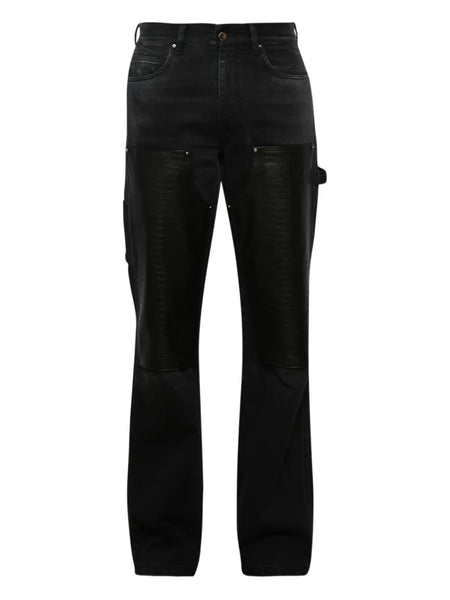 embossed-panel carpenter jeans