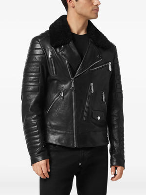 shearling-collared biker jacket