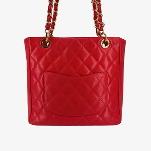 JAH232 - CHANEL Vintage Red Caviar Leather Embossed Logo PST Tote Bag