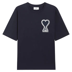 Ami Paris Pure Cotton Heart Embroidered Couple Unisex Black T-Shirt