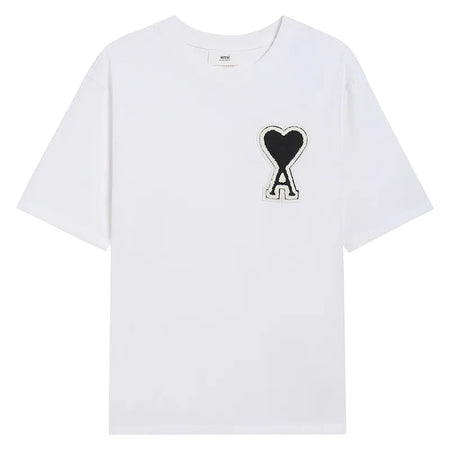 Ami Paris Pure Cotton Heart Embroidered Couple Unisex White T-Shirt