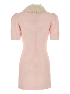 button-up dress with faux fur collar